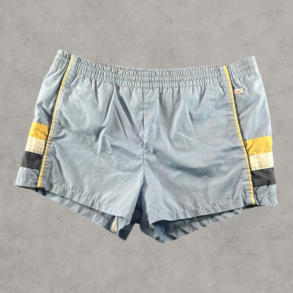 Vintage Jantzen Swim Trunks Mens 36 Light Blue Colorblock Side Stripe USA 70s